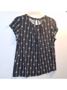 Liz Claiborne Black & White Geometric Print Career Top Size L